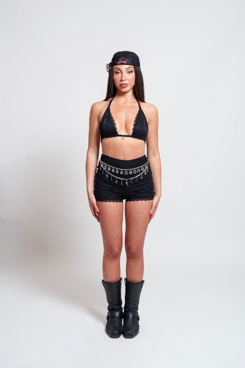 Black High Rise Lace Shorts