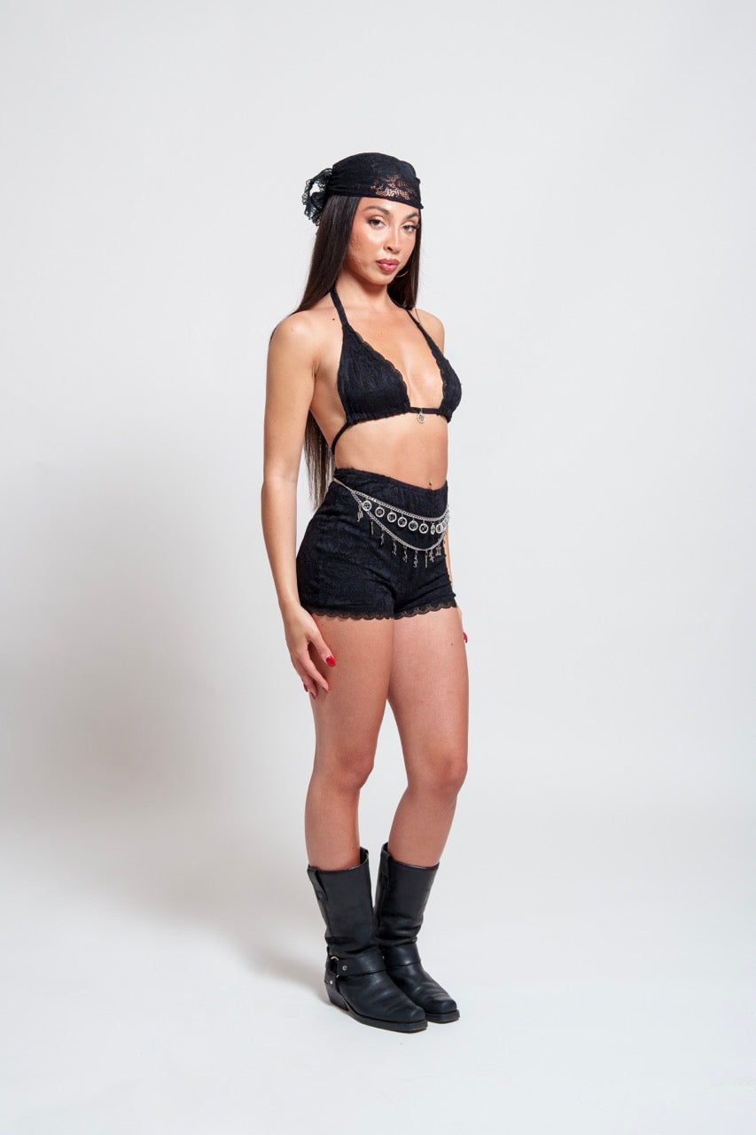 Black High Rise Lace Shorts