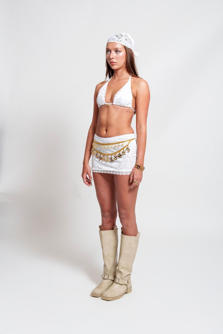 low rise lace mini skirt -white