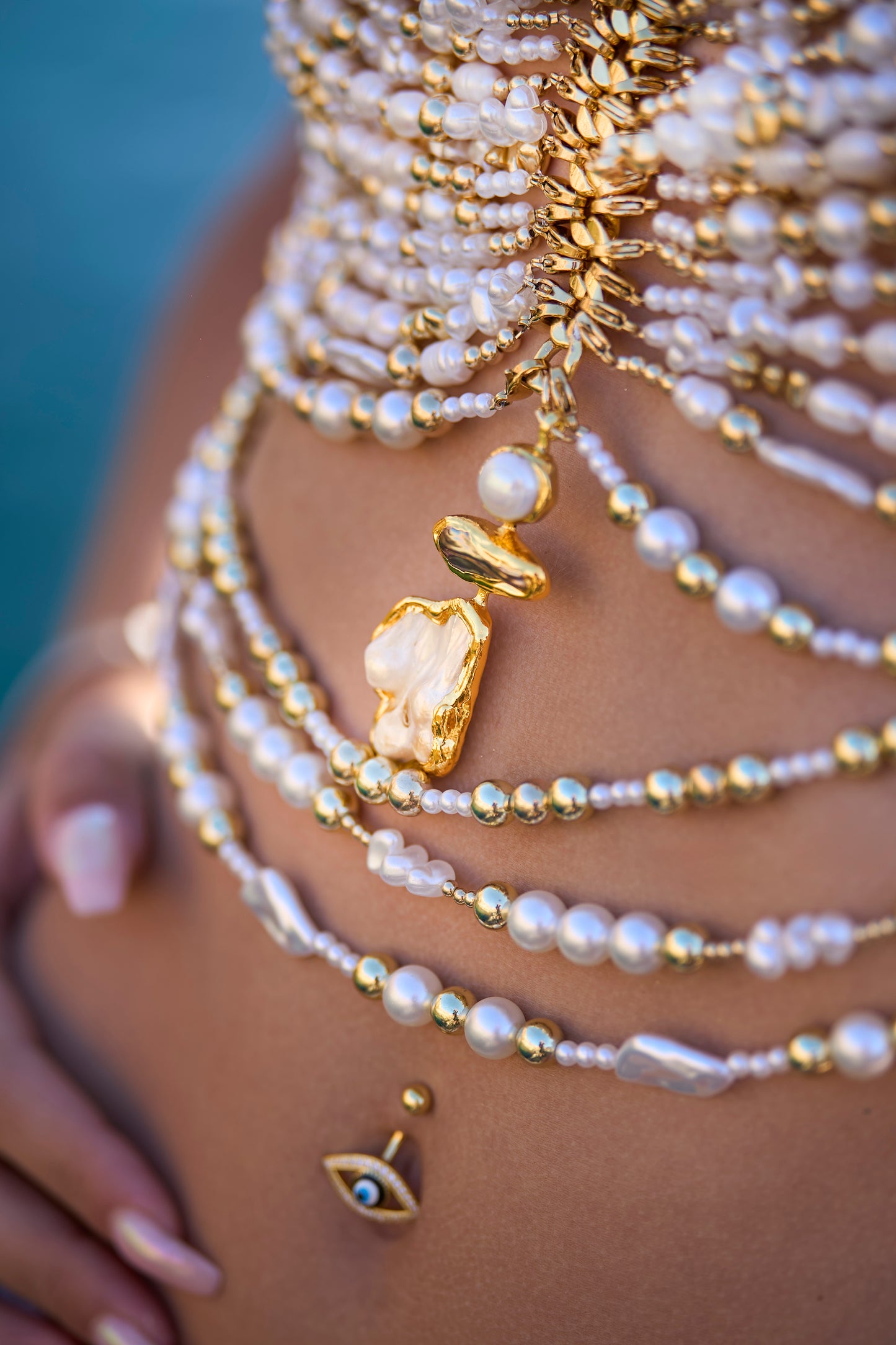 Pearl and Gold Beaded Top