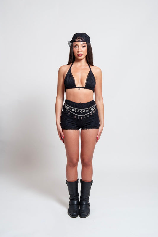 Black High Rise Lace Shorts