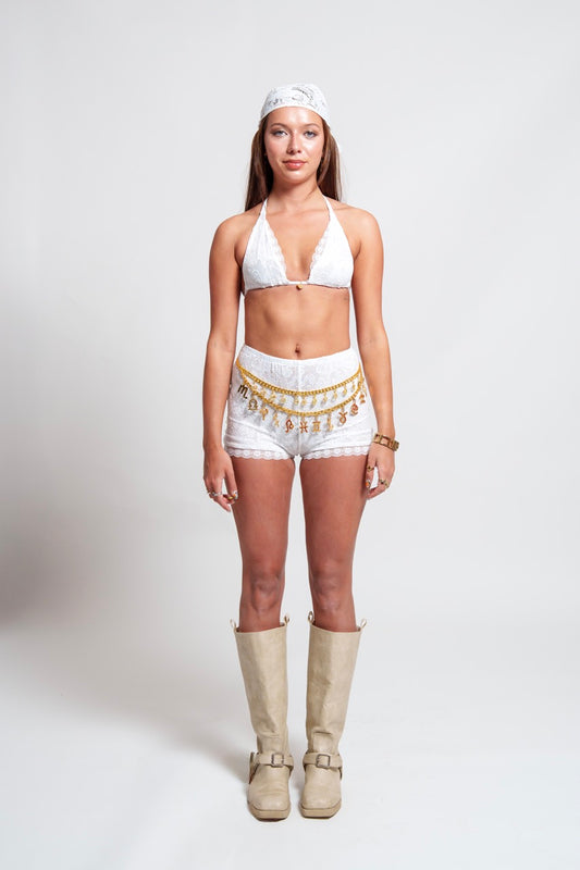 White High Rise Lace Shorts