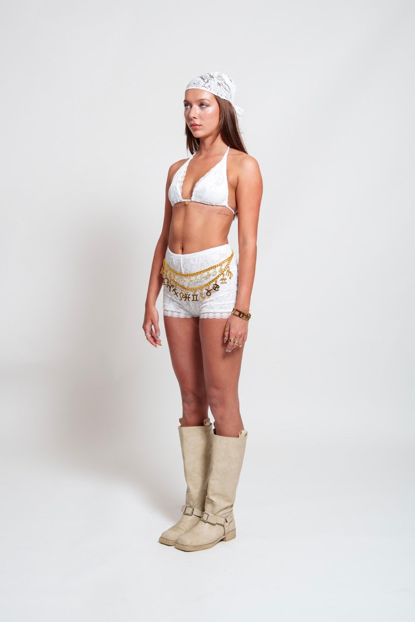 White High Rise Lace Shorts