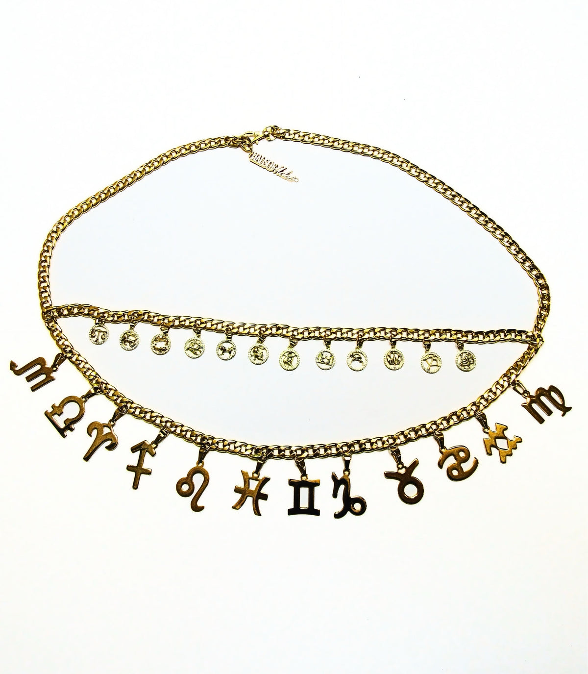 Vintage 60s Zodiac Gold Tone Chain Belt ARCHIVE - 1950s Chanel Lion Medallion Cable Chain Belt  main image 3